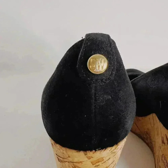 Stuart Weitzman Vintage Black Suede Leather Cork Wedges Women's Size 5 - Picture 6 of 12